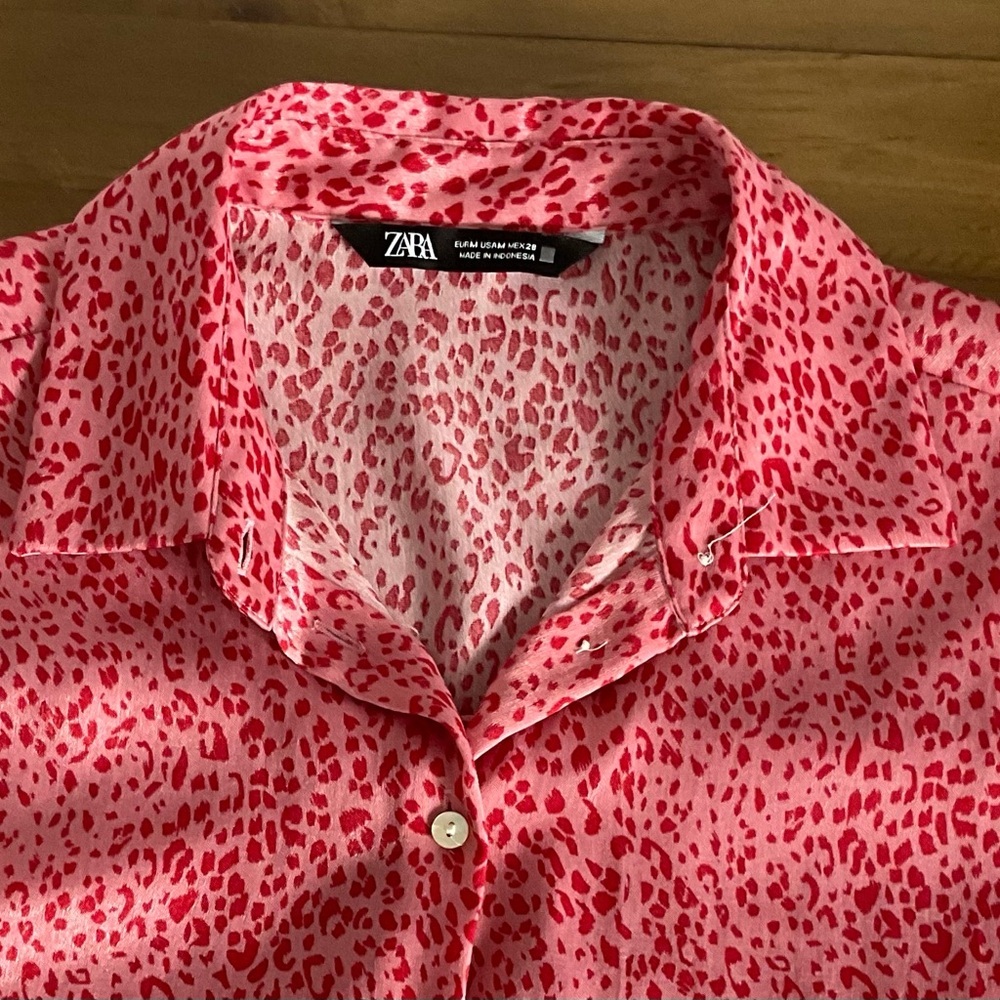 Zara Pink and Red Blouse with Relaxed Fit - Picture 5 of 6